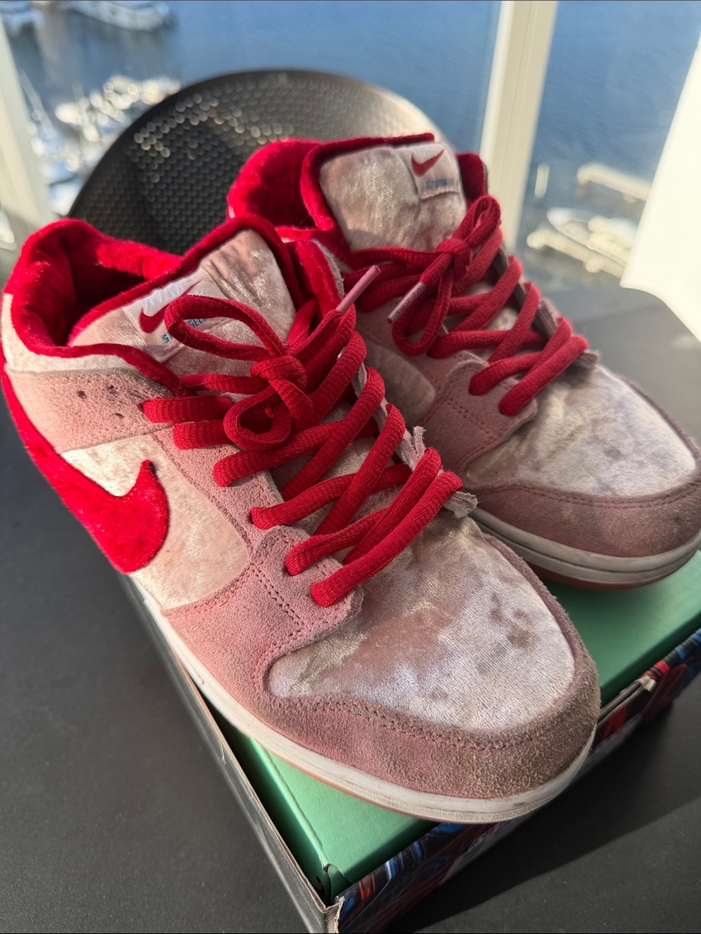 Pink Velvet Low-Top Sneakers with Red Accents